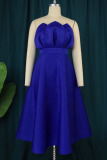 Blue Elegant Solid Patchwork Fold Strapless A Line Dresses