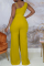 Light Coffee Casual Solid Patchwork V Neck Boot Cut Jumpsuits