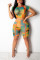 Multi-color Sexy Fashion crop top Tie Dye Geometric Skinny Two-Piece Short Set