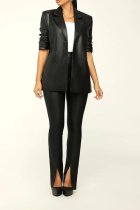 Black Street Solid Patchwork Turndown Collar Long Sleeve Two Pieces
