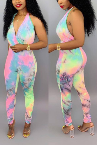 Multi-color Casual Fashion Fluorescent Asymmetrical Sleeveless Slip Jumpsuits