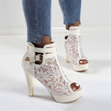 White Casual Lace Patchwork Fish Mouth Out Door Shoes