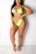 Fluorescent Yellow Patchwork Solid Hooded Out Sexy Fashion Bikinis Set