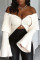 White Casual Solid Patchwork Zipper Off the Shoulder Outerwear