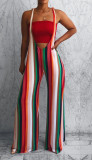 Multi-color Bib pants Sleeveless Low Striped Loose Pants Pants