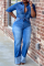 Blue Casual Solid Patchwork Plus Size 