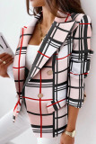 White Brown Fashion Casual Print Patchwork Slit Turn-back Collar Outerwear