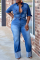 Blue Casual Solid Patchwork Plus Size 