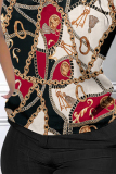 Black Red Sexy Casual Print Printing Half A Turtleneck Sleeveless Two Pieces
