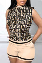 Apricot Sexy Casual Print Printing Half A Turtleneck Sleeveless Two Pieces