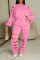 Pink Casual Solid Hollowed Out O Neck Long Sleeve Two Pieces