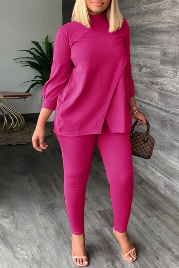 Casual Solid Split Joint Turtleneck Long Sleeve Two Pieces(5 colors)