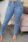 Baby Blue Casual Solid Patchwork High Waist Skinny Denim Jeans