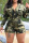 Army Green Casual Street Print Camouflage Print Patchwork Buttons Turn-back Collar Straight Jumpsuits