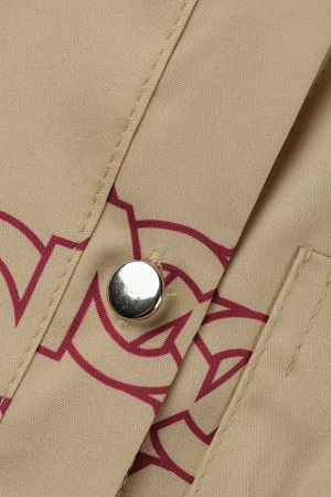 Casual Print Patchwork Buckle Turndown Collar Blouses