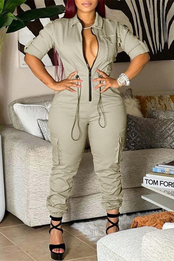 Casual Print Patchwork Turndown Collar Regular Jumpsuits main image 1