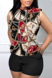 Light Apricot Sexy Casual Print Printing Half A Turtleneck Sleeveless Two Pieces