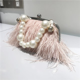 Pink Daily Party Patchwork Feathers Pearl Bags