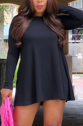 Black Sexy Casual Solid Boat Neck A Line Dresses