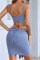 Blue Sexy Solid Bandage Hollowed Out Patchwork Backless Spaghetti Strap Sleeveless Two Pieces