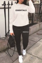 Black And White Street Print Letter O Neck Long Sleeve Two Pieces