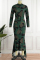 Camouflage Fashion Casual Print Asymmetrical Turtleneck Long Sleeve Dresses