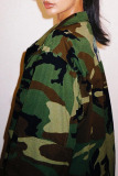 Camouflage Casual Street Camouflage Print Patchwork Turndown Collar Outerwear