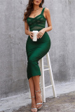 Ink Green Sexy Formal Patchwork Solid See-through Backless Spaghetti Strap Evening Dress Dresses