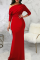 Red Street Solid Patchwork One Shoulder Trumpet Mermaid Dresses