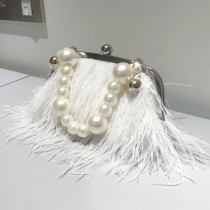 White Daily Party Patchwork Feathers Pearl Bags