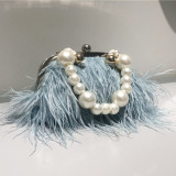 Pink Daily Party Patchwork Feathers Pearl Bags