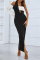 Black White Sexy Solid Hollowed Out Patchwork Slit V Neck Evening Dress Dresses
