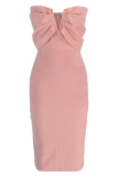 Pink Sexy Formal Solid Patchwork Off the Shoulder One Step Skirt Dresses