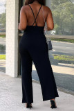 Black Sexy Casual Solid Backless Asymmetrical V Neck Skinny Jumpsuits