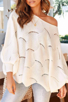 White Casual Solid Patchwork One Shoulder Tops
