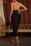 Black Sexy Formal Patchwork Backless Strapless Evening Dress Dresses