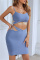 Blue Sexy Solid Bandage Hollowed Out Patchwork Backless Spaghetti Strap Sleeveless Two Pieces