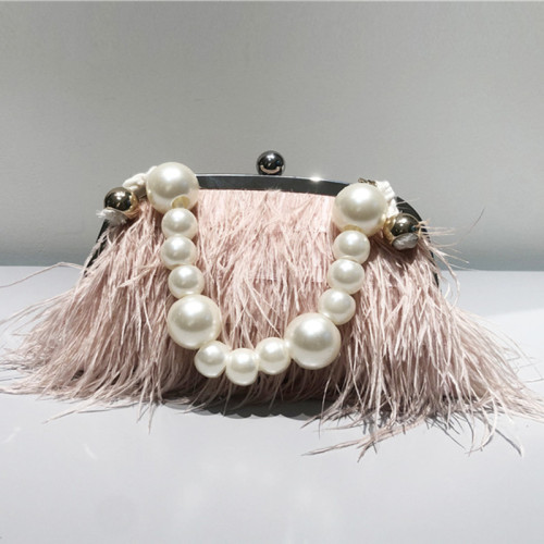 Pink Daily Party Patchwork Feathers Pearl Bags