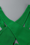 Green Sexy Solid Hollowed Out Patchwork Backless V Neck Sleeveless Dress Dresses