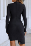 Black Sexy Patchwork Hollowed Out O Neck Long Sleeve Dresses