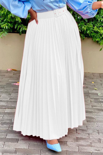 White Casual Solid Patchwork Fold With Belt High Waist Straight Solid Color Bottoms