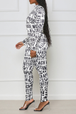White Sexy Print Patchwork Half A Turtleneck Skinny Jumpsuits
