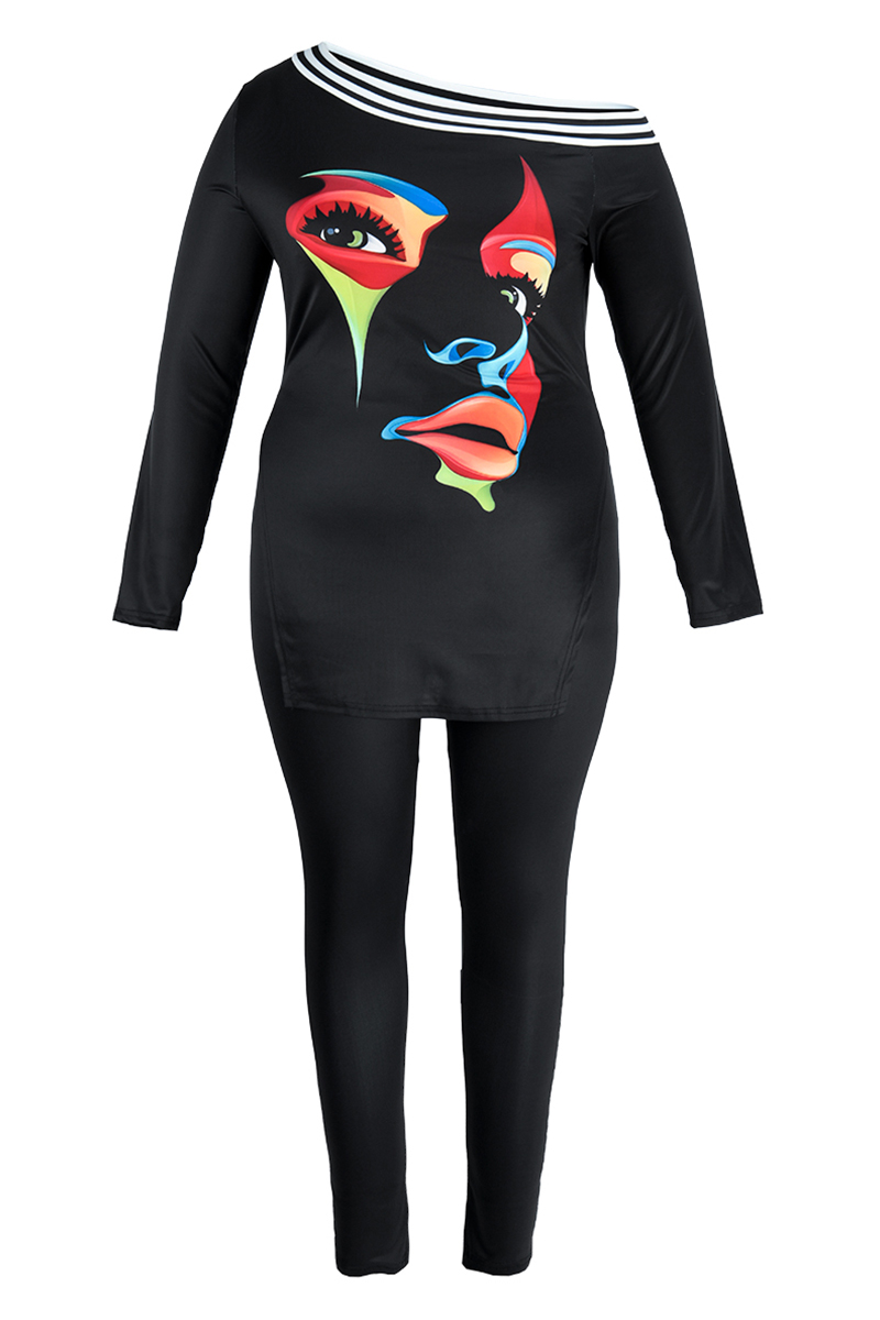 Two Piece Long Sleeve Print Patchwork Pullover & Pants