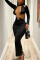 Black Sexy Solid Patchwork Backless O Neck Long Sleeve Dresses