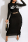 Black Casual Print Tassel Patchwork O Neck Long Sleeve Dresses
