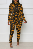 Yellow Sexy Print Patchwork Half A Turtleneck Skinny Jumpsuits