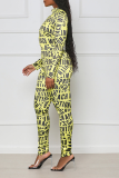 Yellow Sexy Print Patchwork Half A Turtleneck Skinny Jumpsuits