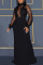 Black Sexy Patchwork See-through Slit Turtleneck Long Sleeve Dresses