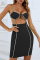Black Sexy Patchwork Rhinestone Hollowed Out Backless Spaghetti Strap Sleeveless Dress Dresses