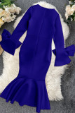 Blue Sexy Formal Solid Hollowed Out Patchwork V Neck Evening Dress Dresses